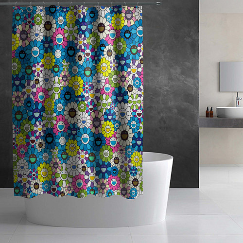 Шторка для ванной Takashi Murakami Улыбающиеся цветы / 3D-принт – фото 2