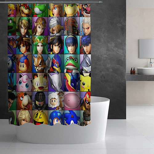 Шторка для ванной SUPER SMASH ALL HEROES СУПЕР СМАШ БРОС / 3D-принт – фото 2