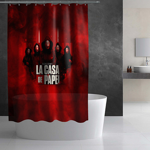 Шторка для ванной БУМАЖНЫЙ ДОМ - LA CASA DE PAPEL - BELLA CIAO / 3D-принт – фото 2