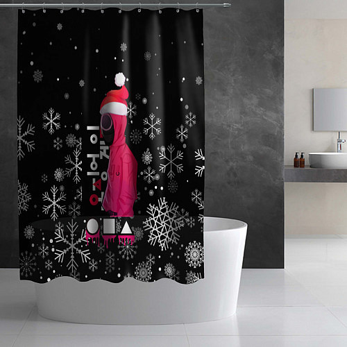 Шторка для ванной Игра в кальмара Новогодний / 3D-принт – фото 2