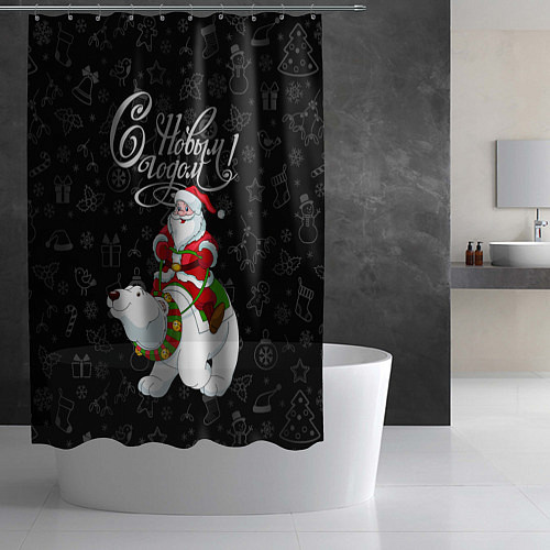 Шторка для ванной Санта Клаус на белом медведе / 3D-принт – фото 2
