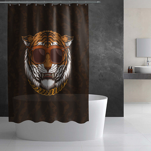 Шторка для ванной Крутой тигр в очках с цепью / 3D-принт – фото 2