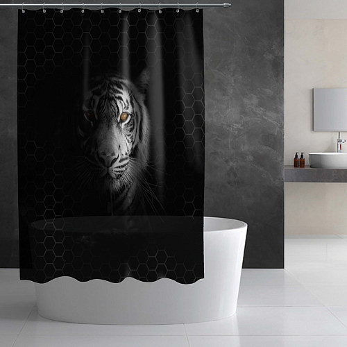 Шторка для ванной Тигр черно-белый соты / 3D-принт – фото 2