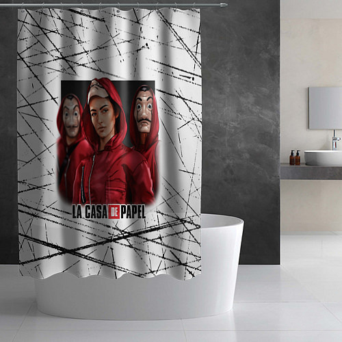Шторка для ванной СЕРИАЛ БУМАЖНЫЙ ДОМ LA CASA DE PAPEL BELLA CIAO / 3D-принт – фото 2