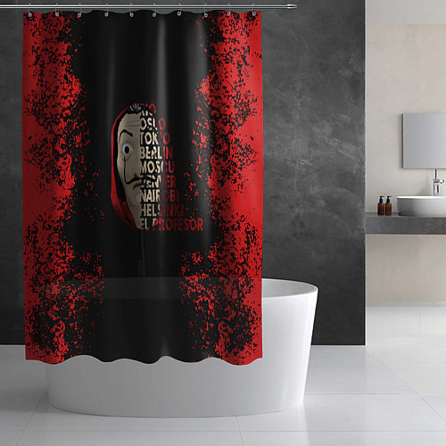 Шторка для ванной БУМАЖНЫЙ ДОМ БРЫЗГИ КРАСОК LA CASA DE PAPEL BELLA / 3D-принт – фото 2