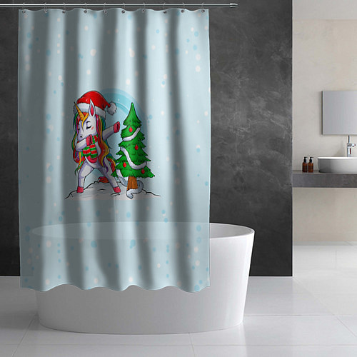 Шторка для ванной Новогодний Единорог Dabbing / 3D-принт – фото 2
