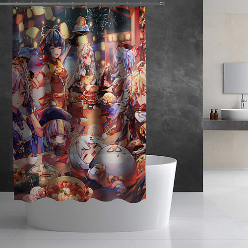 Шторка для ванной Новый год в геншин импакте все герои / 3D-принт – фото 2