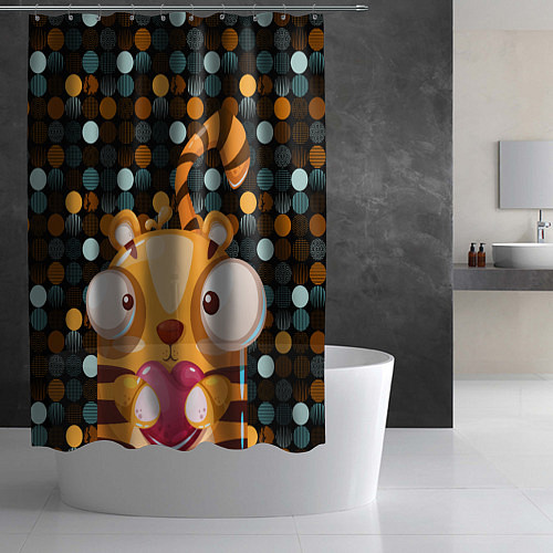 Шторка для ванной Крейзи тигр с сердцем / 3D-принт – фото 2