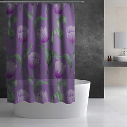 Шторка для душа Фиолетовые тюльпаны с зелеными листьями, цвет: 3D-принт — фото 2