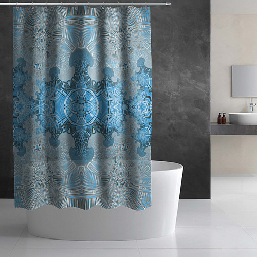 Шторка для ванной Коллекция Фрактальная мозаика Голубой 292-6-n / 3D-принт – фото 2
