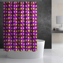 Шторка для душа Фиолетовый Фон с Желтыми Квадратами Иллюзия Движен, цвет: 3D-принт — фото 2