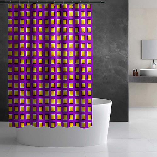 Шторка для ванной Фиолетовый Фон с Желтыми Квадратами Иллюзия Движен / 3D-принт – фото 2