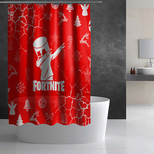 Шторка для ванной Fortnite - Marshmello новогодний / 3D-принт – фото 2