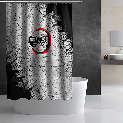 Шторка для ванной Клинок рассекающий демонов гранж / 3D-принт – фото 2