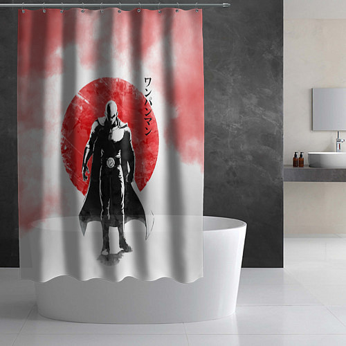 Шторка для ванной Сайтама красный дым One Punch-Man / 3D-принт – фото 2