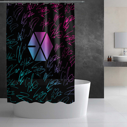 Шторка для ванной EXO BAND НЕОНОВЫЕ АВТОГРАФЫ / 3D-принт – фото 2