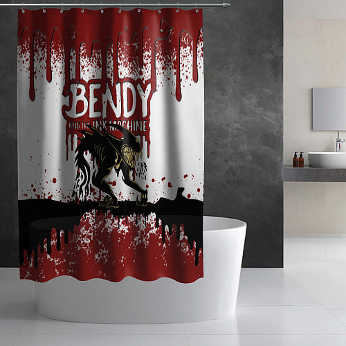Шторка для ванной BLOOD BLACK AND WHITE BENDY AND THE INK MACHINE / 3D-принт – фото 2