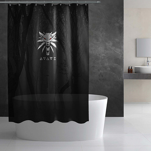 Шторка для ванной БЕЛЫЙ ВОЛК В ЛЕСУ ВЕДЬМАК / 3D-принт – фото 2