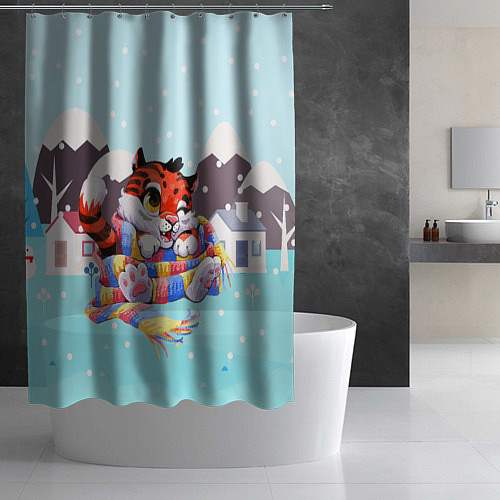 Шторка для ванной Тигренок 2022 в шарфе / 3D-принт – фото 2