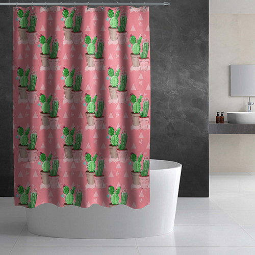 Шторка для ванной Кактусы в горшках паттерн / 3D-принт – фото 2