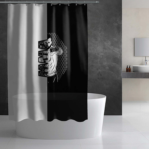 Шторка для ванной Боец ММА чёрно-белое / 3D-принт – фото 2