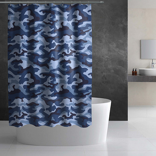 Шторка для ванной Синий Камуфляж Camouflage / 3D-принт – фото 2