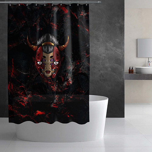 Шторка для ванной Японская психоделика Лицо и маска / 3D-принт – фото 2