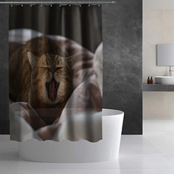 Шторка для душа Зевающий кот на кровати, цвет: 3D-принт — фото 2
