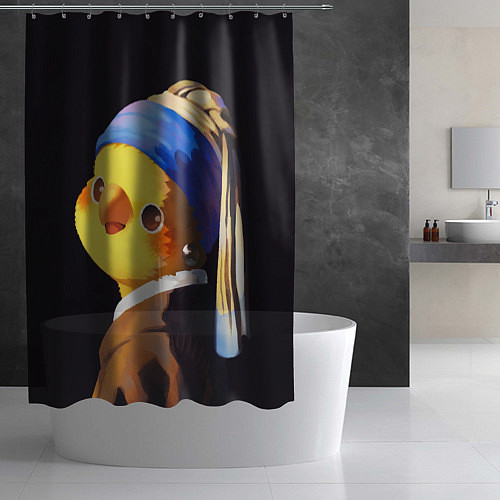 Шторка для ванной ПОПУГАЙ С жемчужной Сережкой / 3D-принт – фото 2