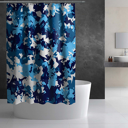 Шторка для ванной Сине-бело-голубой камуфляж / 3D-принт – фото 2