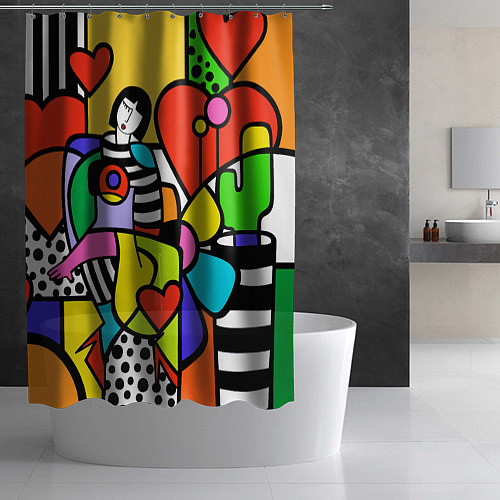 Шторка для ванной Romero Britto - valentines day / 3D-принт – фото 2