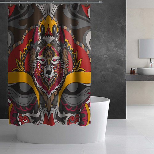 Шторка для ванной Этника Волк Узоры / 3D-принт – фото 2