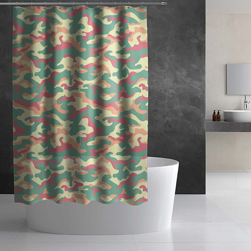 Шторка для ванной Камуфляж в пастельных цветах / 3D-принт – фото 2
