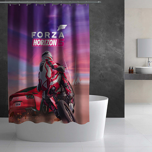 Шторка для ванной Forza Horizon 5 - sports car and bike / 3D-принт – фото 2