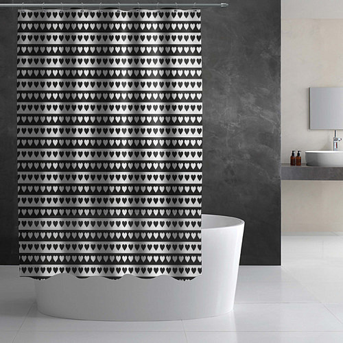 Шторка для ванной Черно-белые сердца / 3D-принт – фото 2