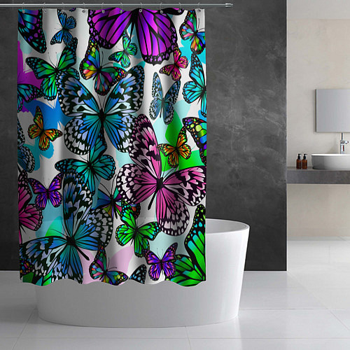 Шторка для ванной Рой цветных бабочек / 3D-принт – фото 2