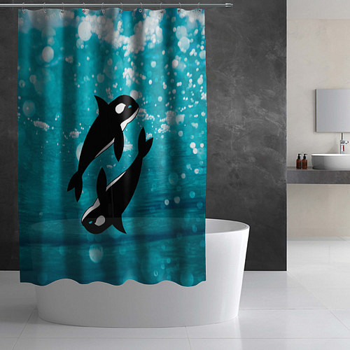 Шторка для ванной Кит косатка в океане / 3D-принт – фото 2