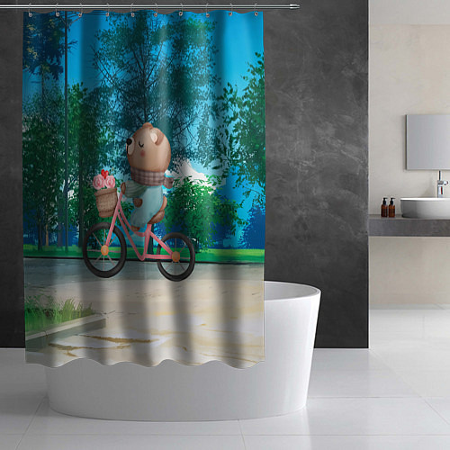 Шторка для ванной Медведь на велосипеде / 3D-принт – фото 2