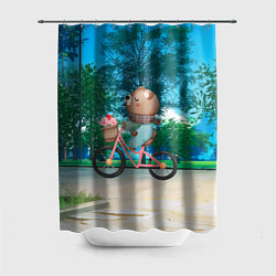 Шторка для душа Медведь на велосипеде, цвет: 3D-принт