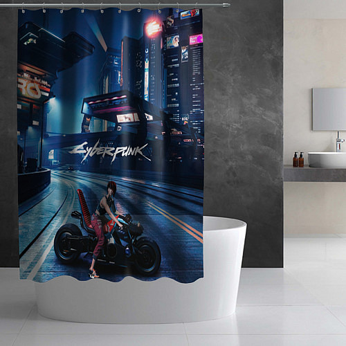 Шторка для ванной Vi на мото Cyberpunk 2077 / 3D-принт – фото 2