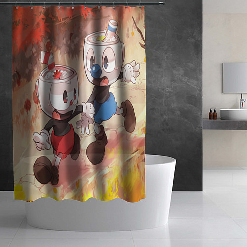 Шторка для ванной Осенняя Прогулка Чашек Cuphead / 3D-принт – фото 2