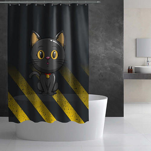 Шторка для ванной Черный кот желтые полосы / 3D-принт – фото 2