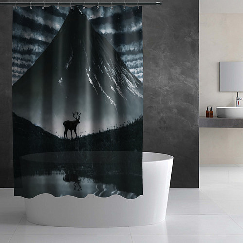 Шторка для ванной Северный олень и вулкан / 3D-принт – фото 2