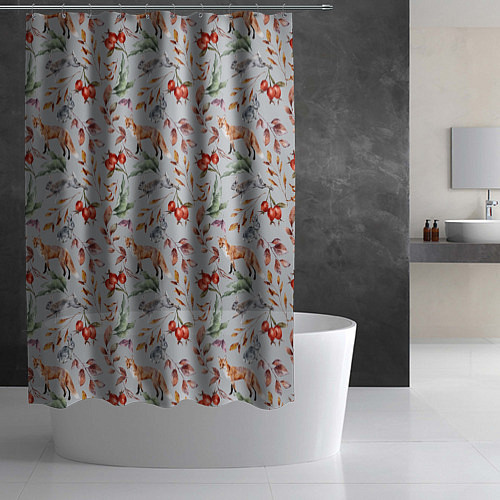Шторка для ванной Лисы и лесные ягоды / 3D-принт – фото 2