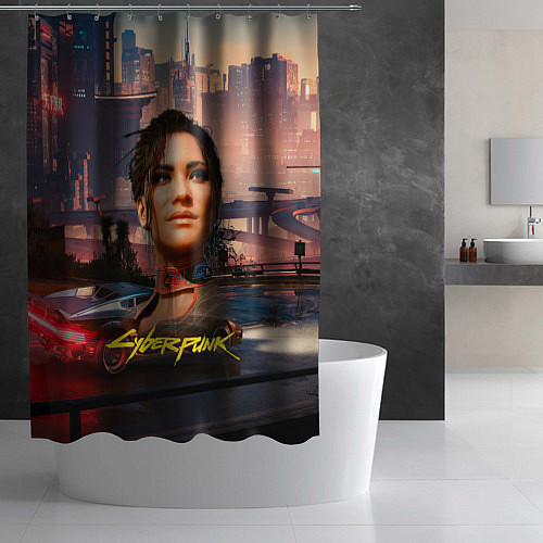 Шторка для ванной Panam Панам Cyberpunk 2077 портрет / 3D-принт – фото 2