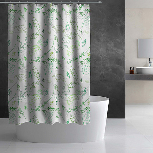 Шторка для ванной Хаос из зелёных веток и листьев / 3D-принт – фото 2