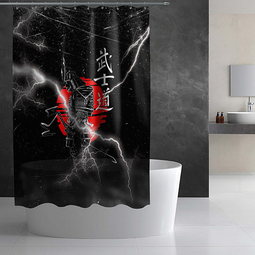 Шторка для ванной Самурай Бусидо Иероглифы Samurai Lightning / 3D-принт – фото 2