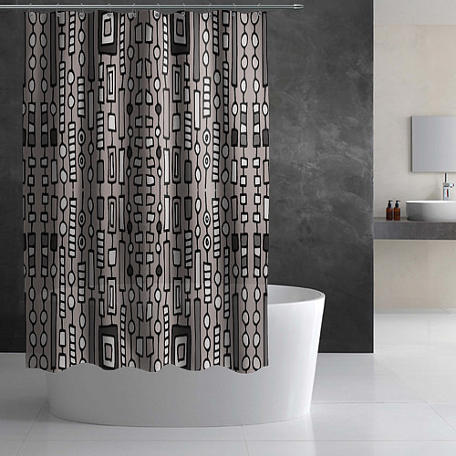 Шторка для ванной Полосатый геометрический узор Круги, квадраты, лин / 3D-принт – фото 2