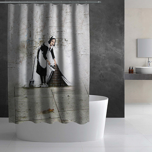 Шторка для ванной Banksy - Бэнкси уборщица / 3D-принт – фото 2