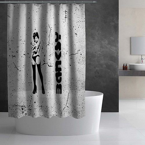 Шторка для ванной Banksy - Бэнкси девушка с мишкой / 3D-принт – фото 2
